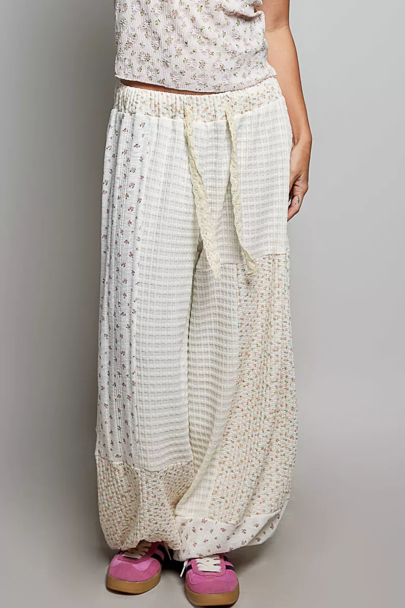 POL Patchwork Mixed Knit Wide Leg Pants