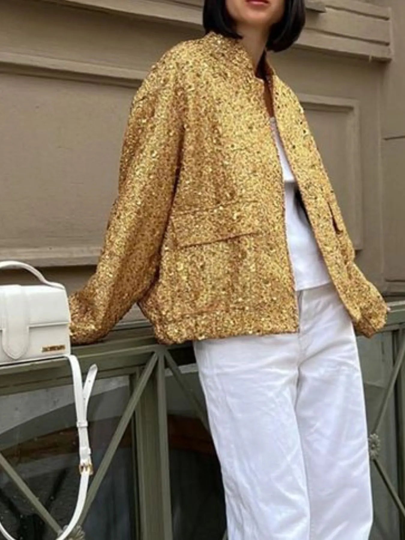 Sequin Long Sleeve Jacket with Pockets