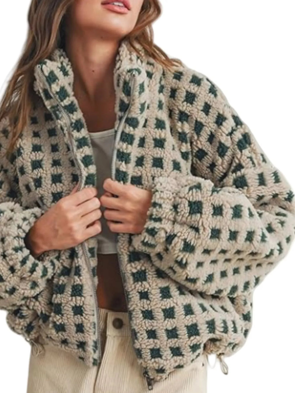 Plaid Zip Up Sherpa Jacket