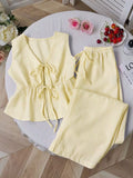 Striped Tie-Front Sleeveless Top and Pants Set