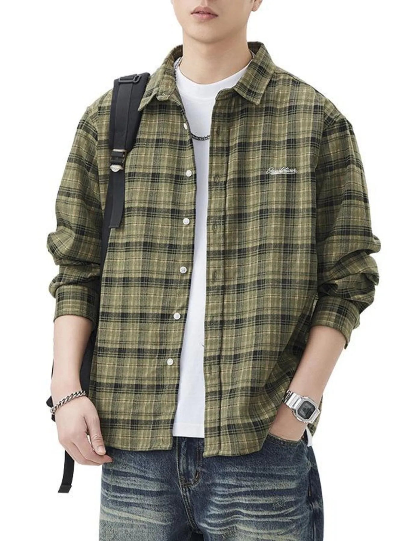 Men's Plus Size Plaid Button Up Long Sleeve Shirt