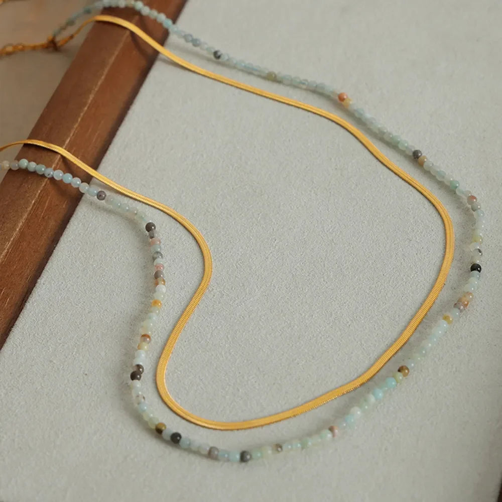 Beaded Titanium Steel Double-Layered Necklace