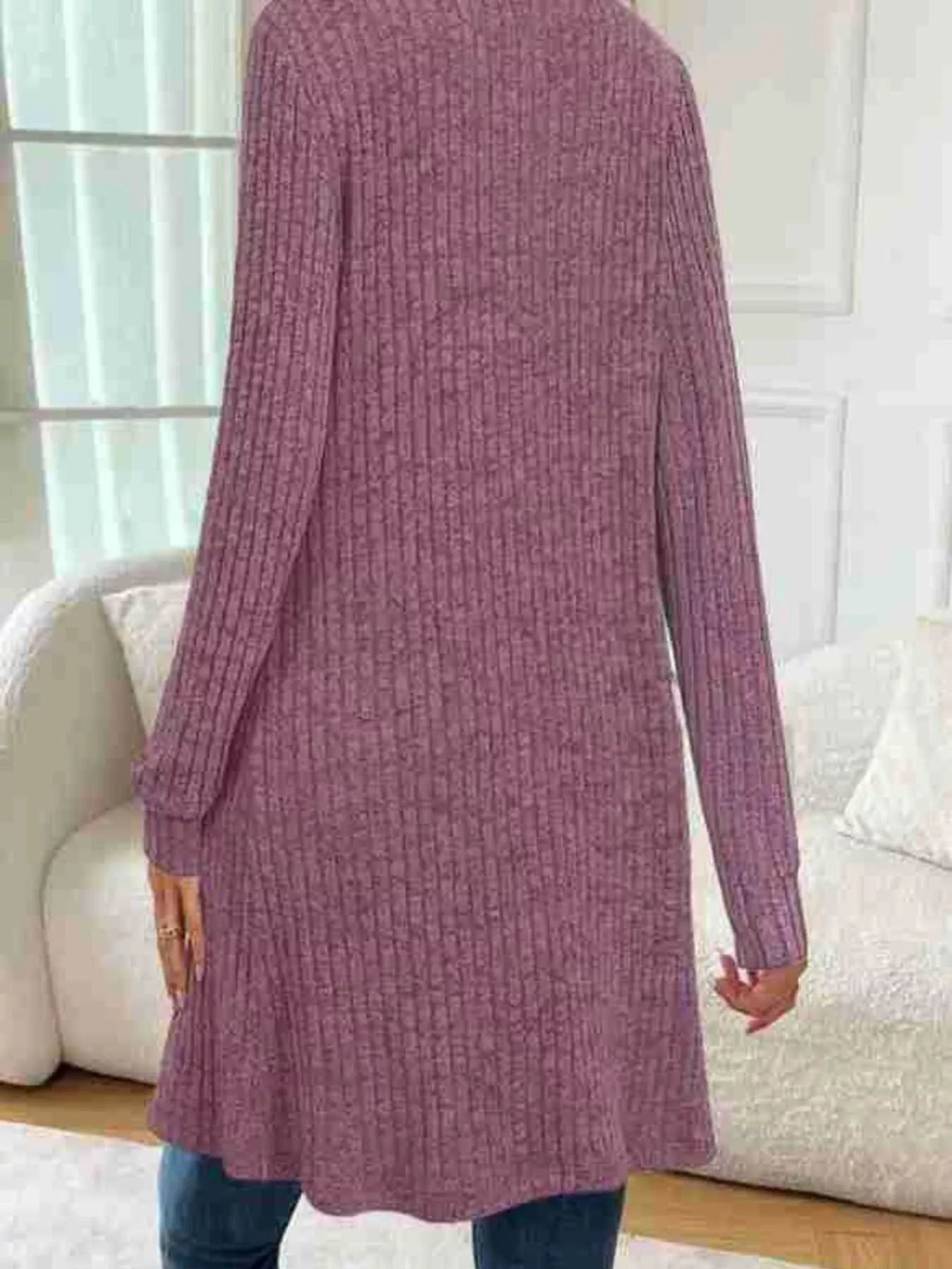 Ribbed Knit Open Front Cardigan