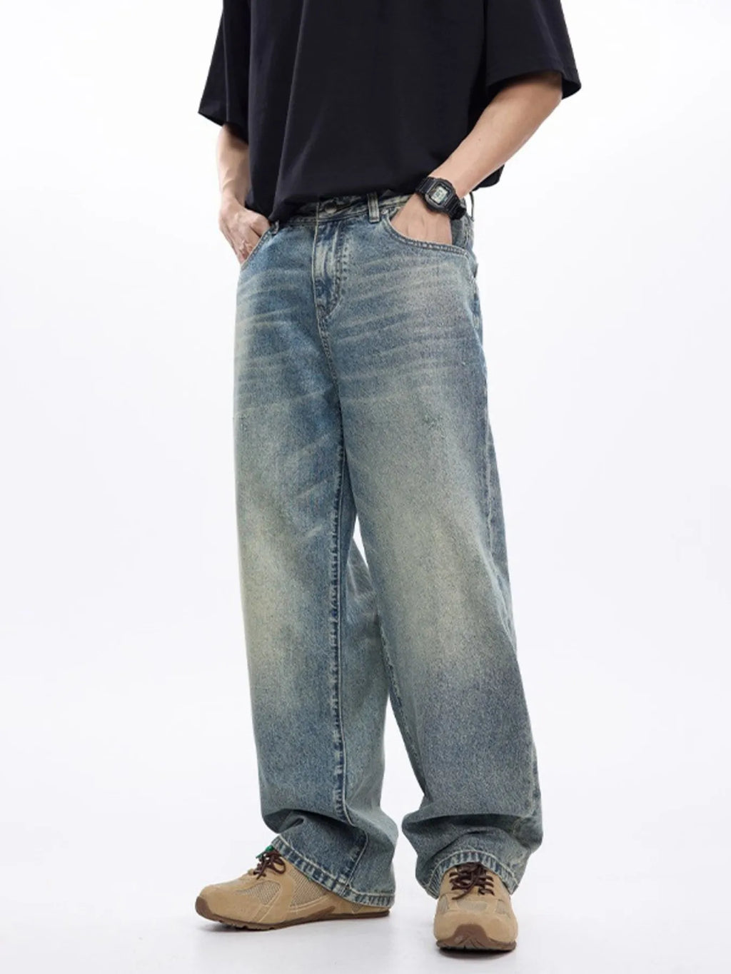 Men's Washed Wide Leg Jeans
