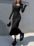 Tied Long Sleeve Midi Dress