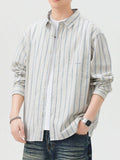 Men's Striped Button Up Long Sleeve Shirt