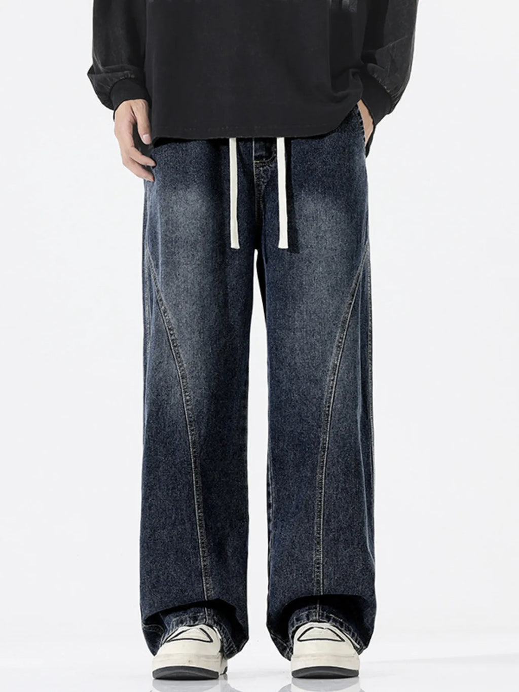 Men's Full Size Wide Leg Drawstring Jeans Plus Size