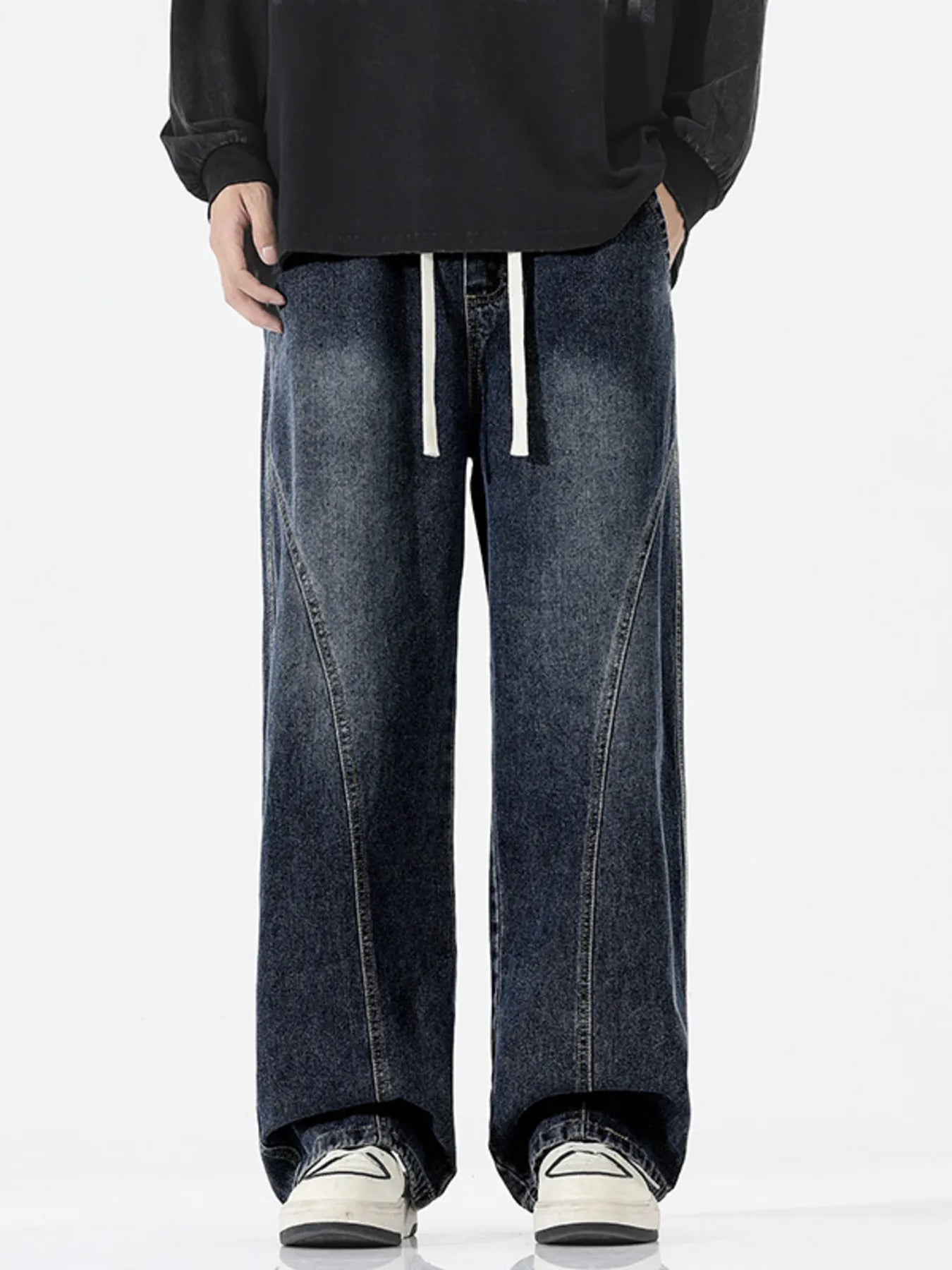 Men's Full Size Wide Leg Drawstring Jeans Plus Size