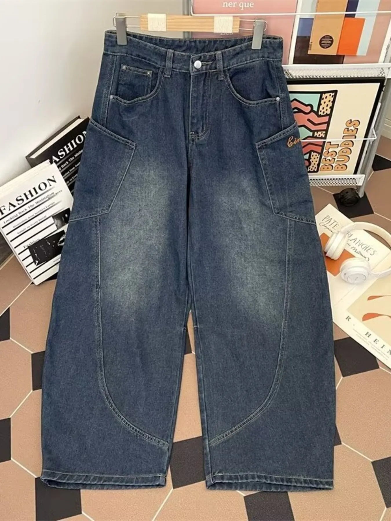 Men's Full Size Vintage Wash Wide Leg Jeans Plus Size