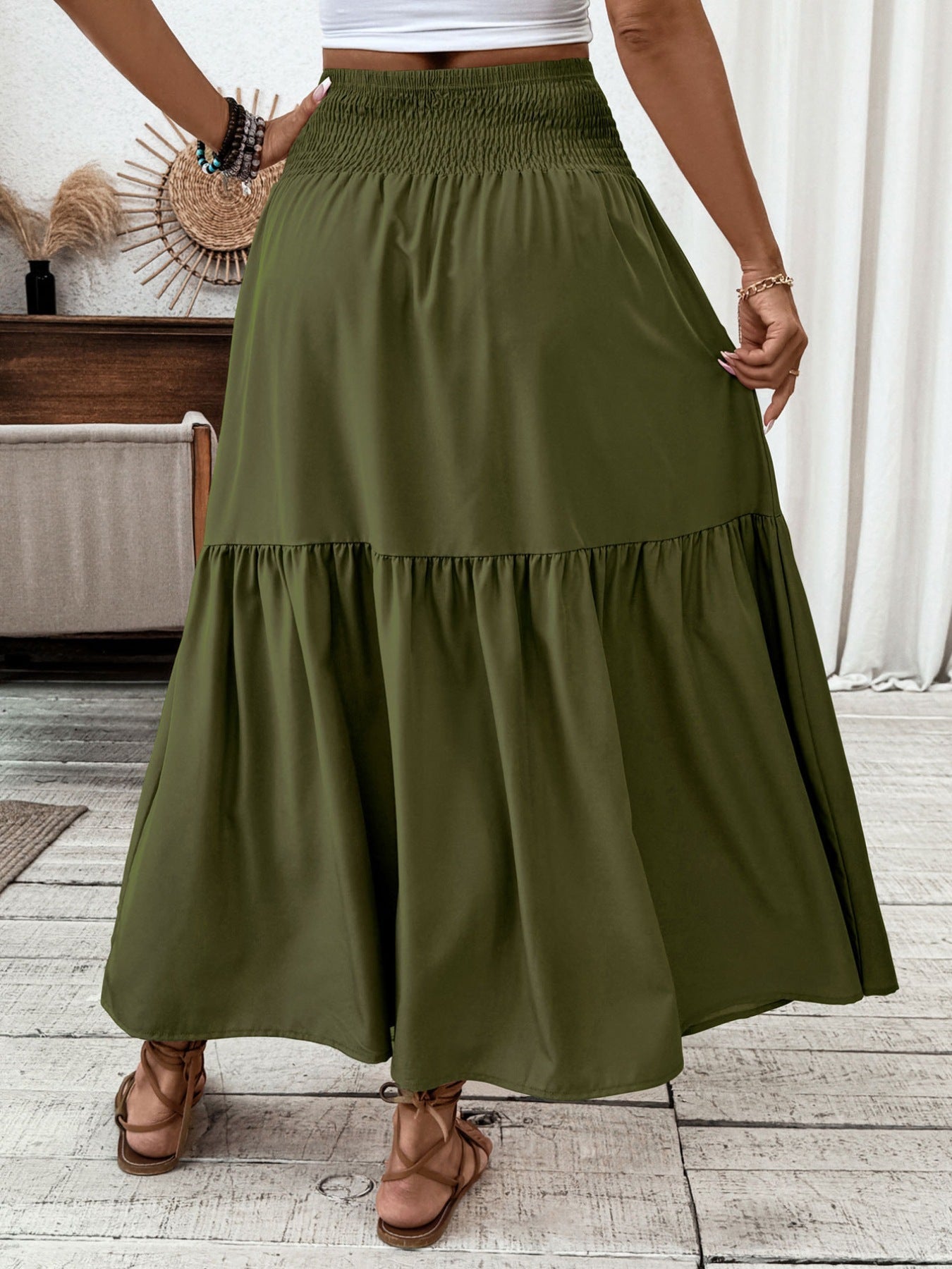 Smocked Waist Tiered Skirt