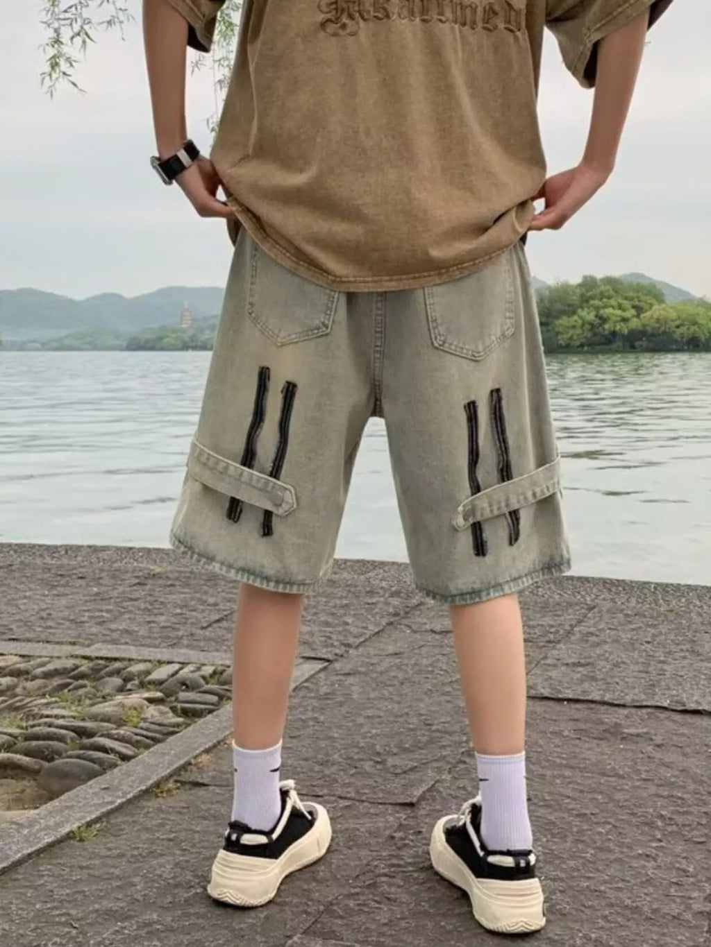 Men's Plus Size Relaxed Fit Wash Denim Shorts
