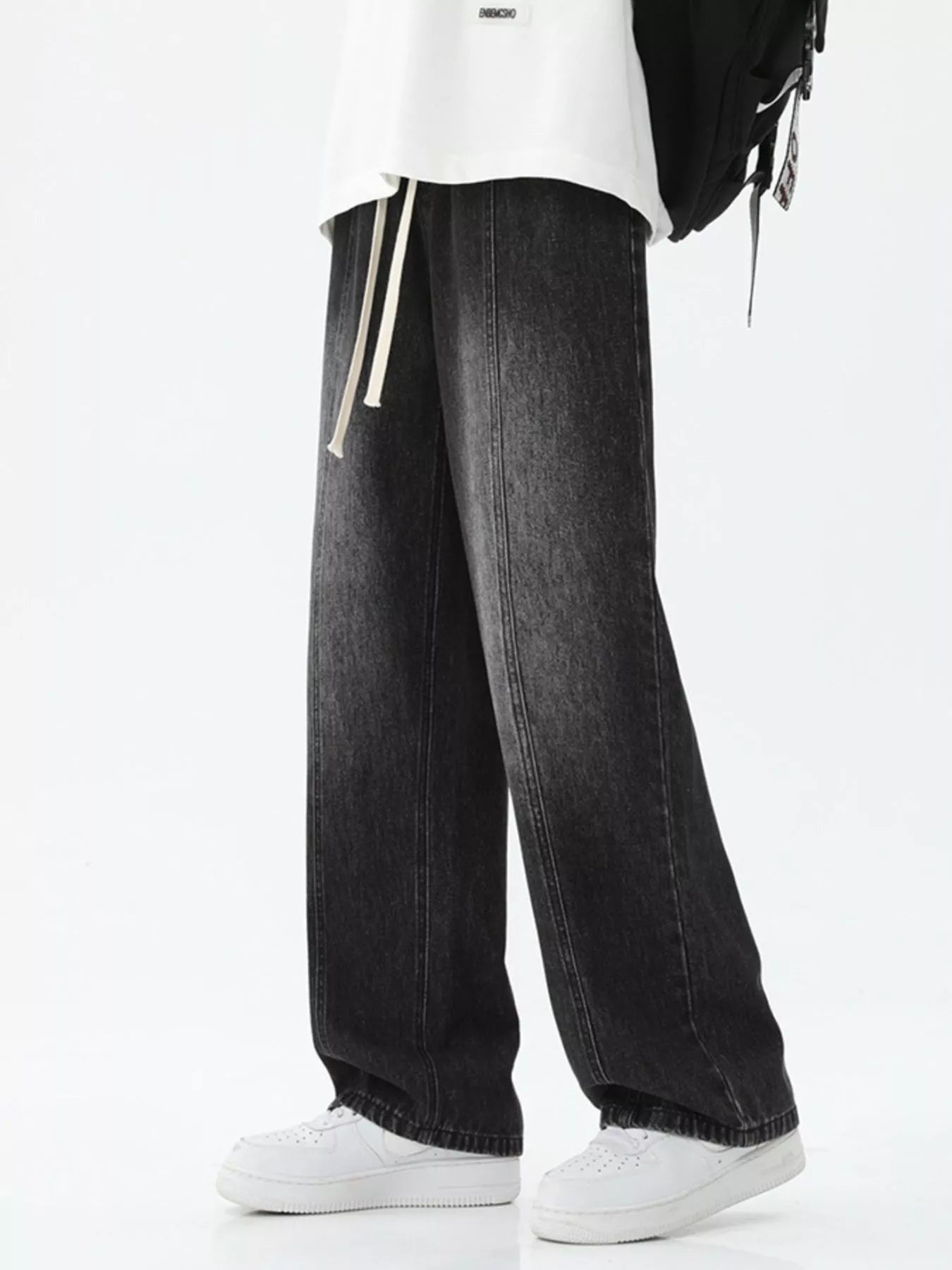 Men's Full Size Relaxed Fit Wide Leg Drawstring Jeans Plus Size