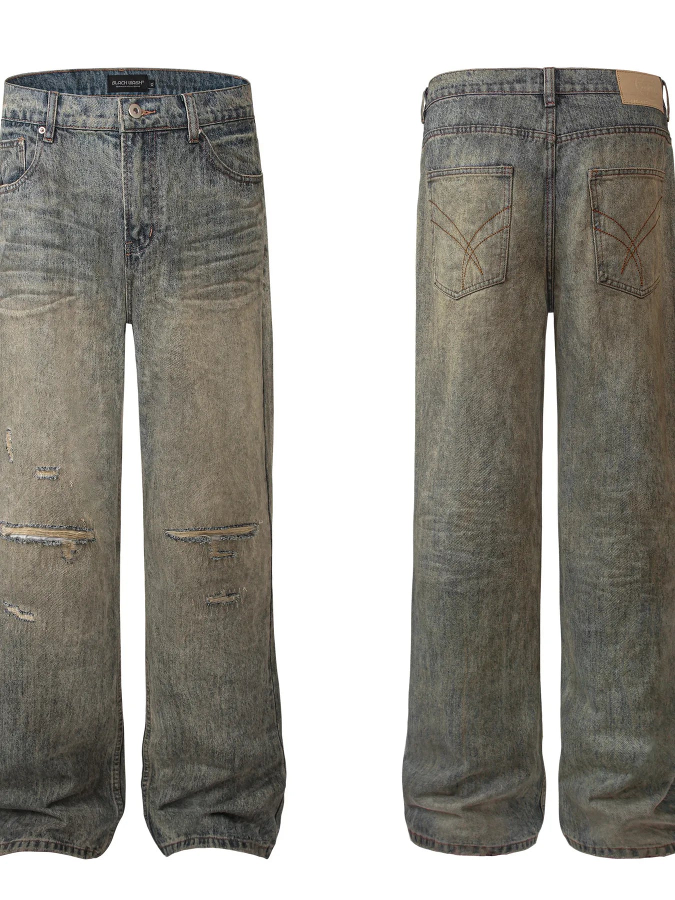 Men's Distressed Straight Vintage Wash Jeans