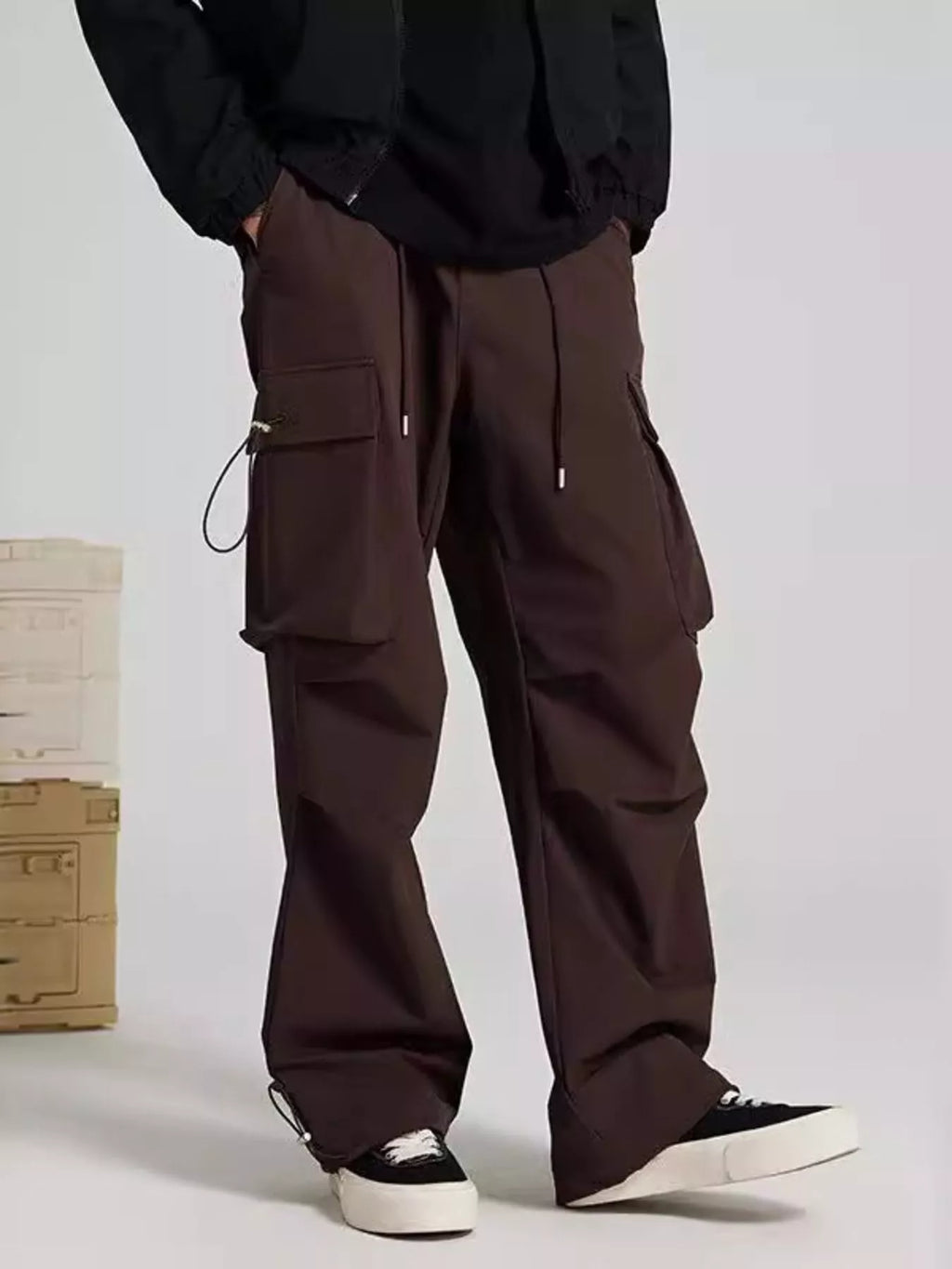 Men's Wide Leg Pants with Cargo Pockets