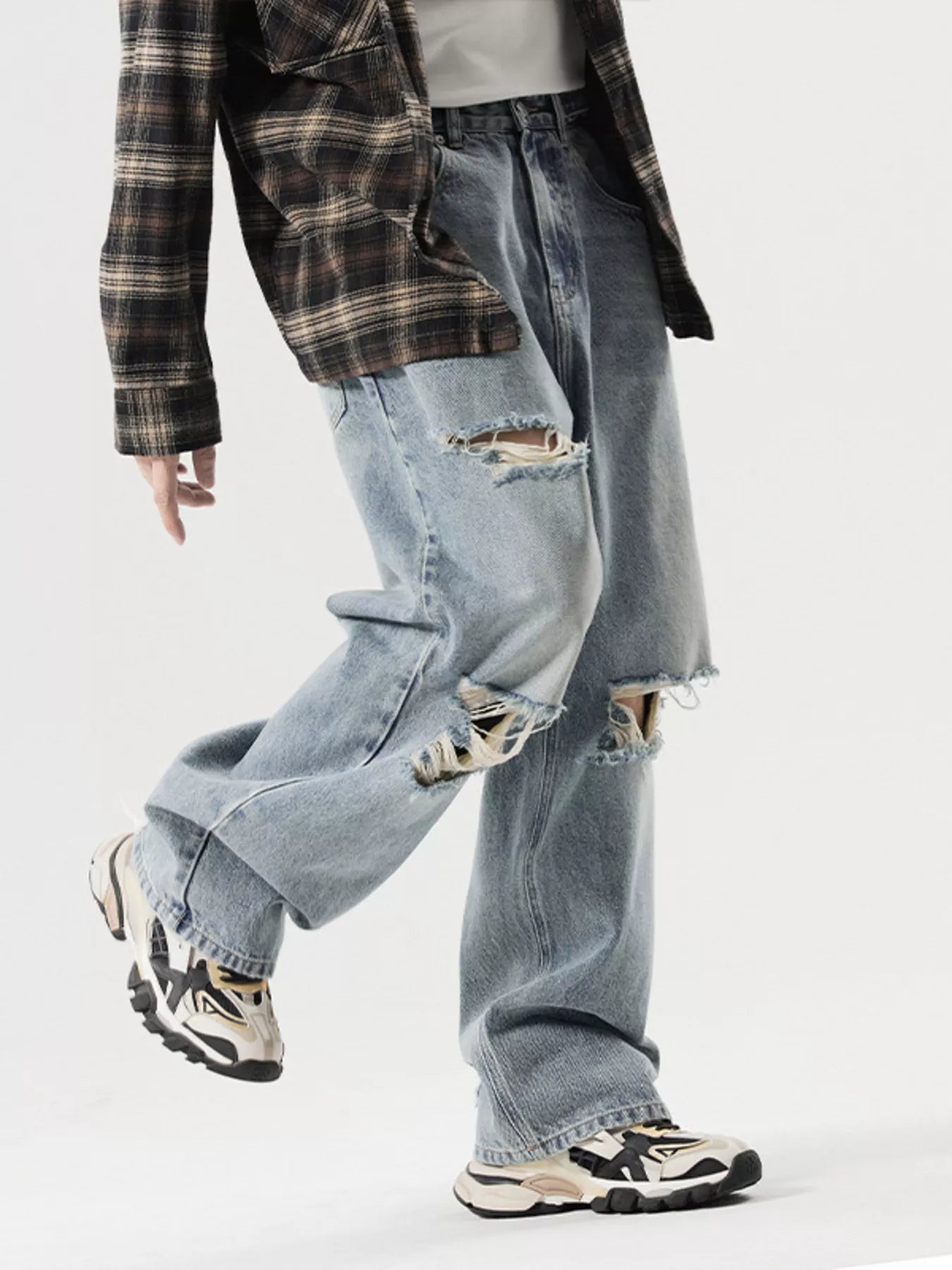 Men's Distressed Wide Leg Baggy Jeans