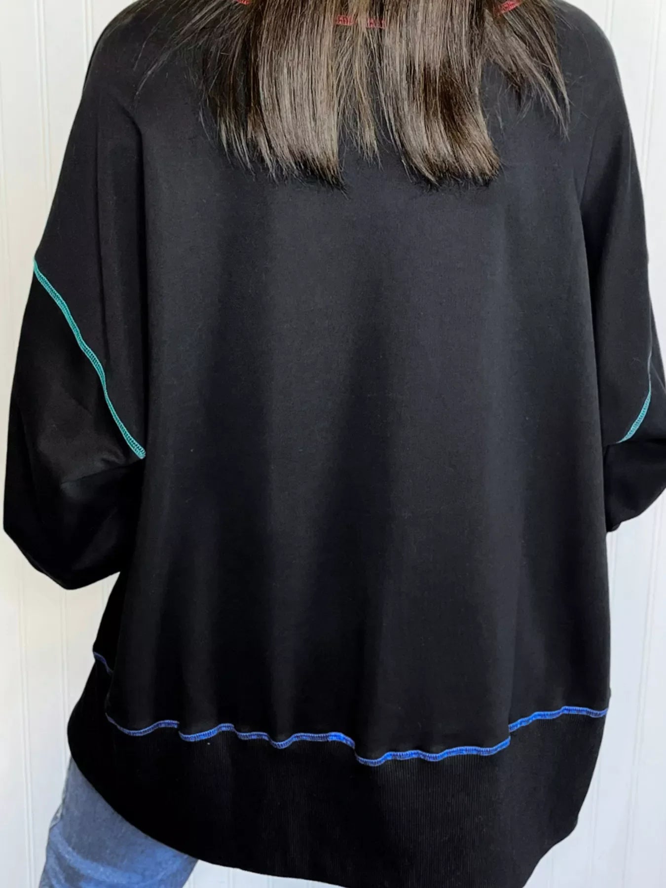 Sequin Joy Letter Graphic Contrast Seam Detail Drop Shoulder Sweatshirt