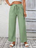 Casual Drawstring Wide Leg Pants