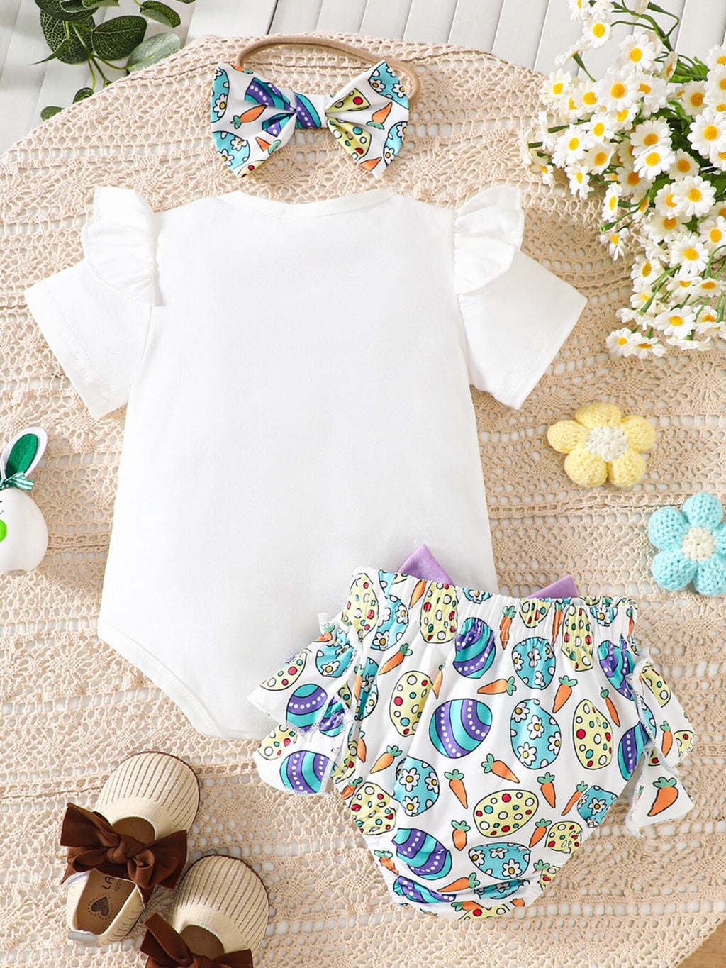 Children's Easter Graphic Bodysuit and Skirt Set with Headband