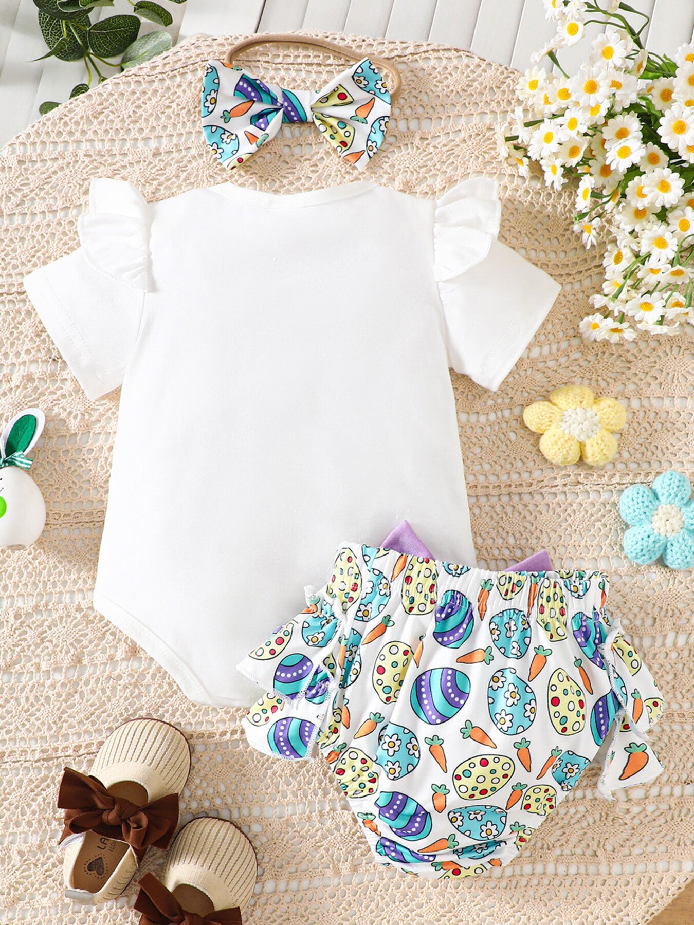 Children's Easter Graphic Bodysuit and Skirt Set with Headband
