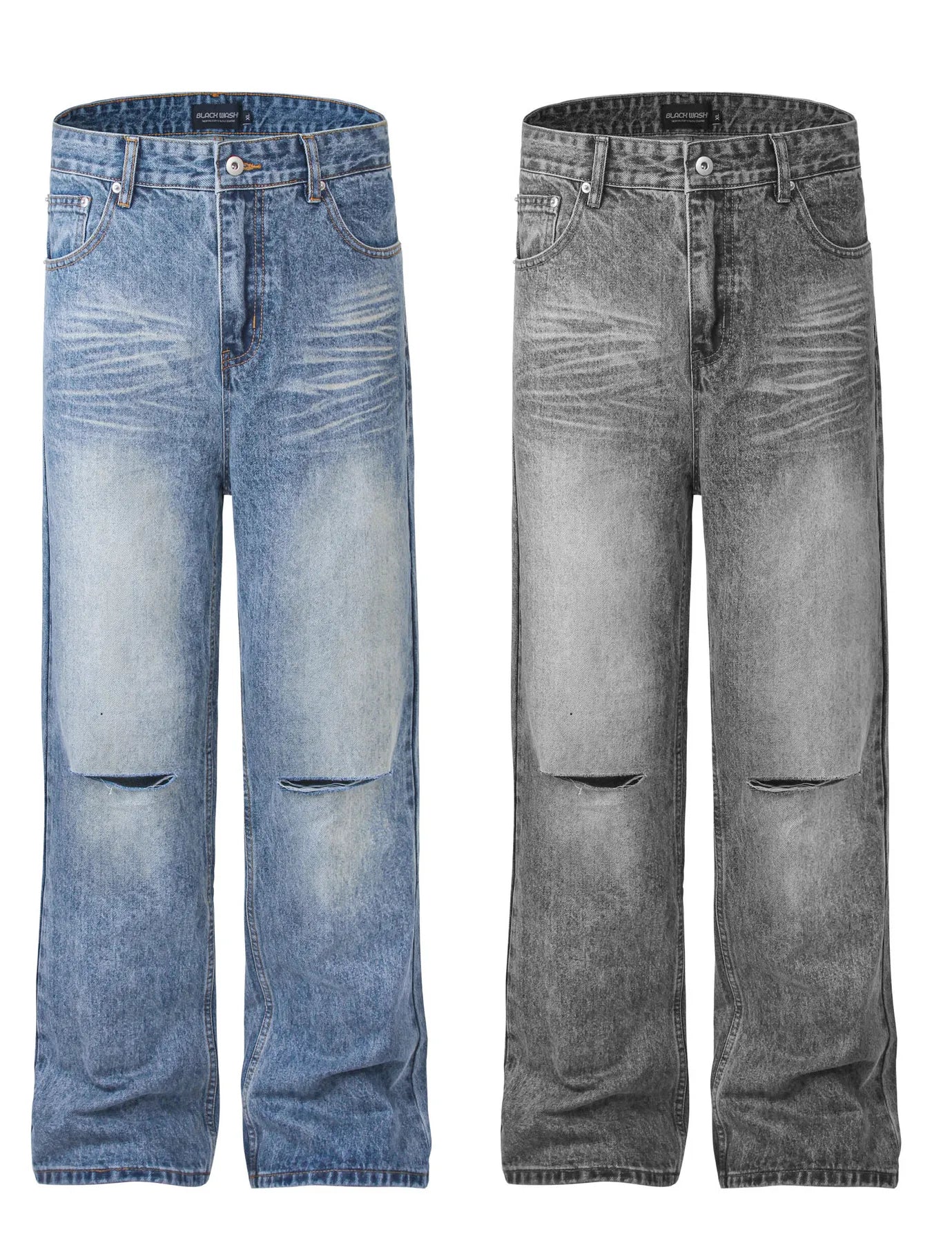 Men's Washed Distressed Relaxed Fit Jeans
