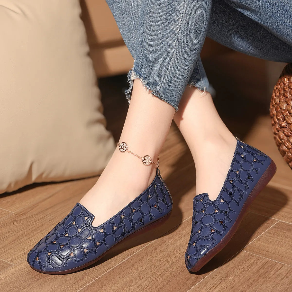 Cutout Round Toe Slip-Ons