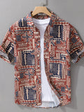 Men's Plus Size Printed Button Up Short Sleeve Shirt