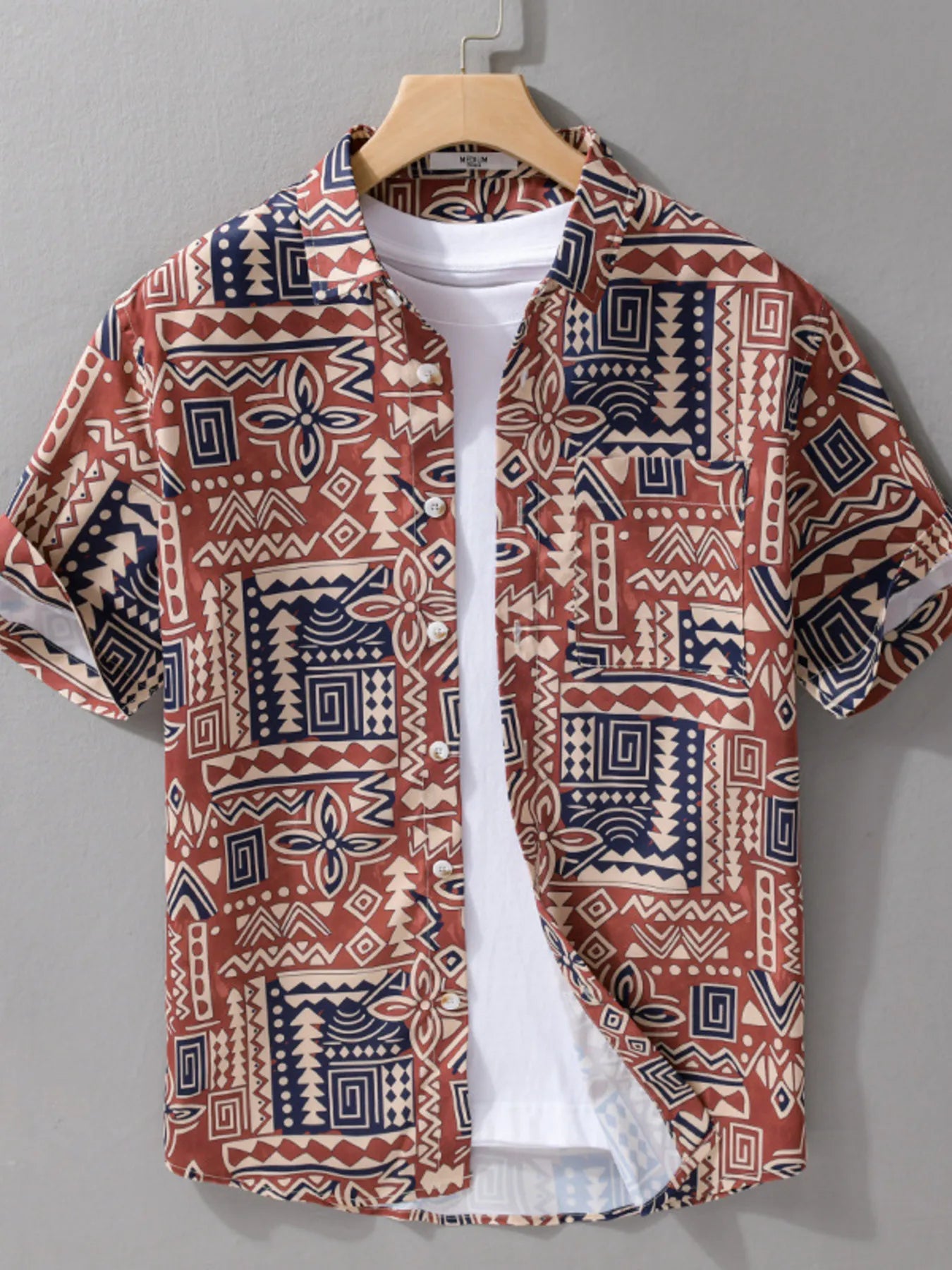Men's Plus Size Printed Button Up Short Sleeve Shirt