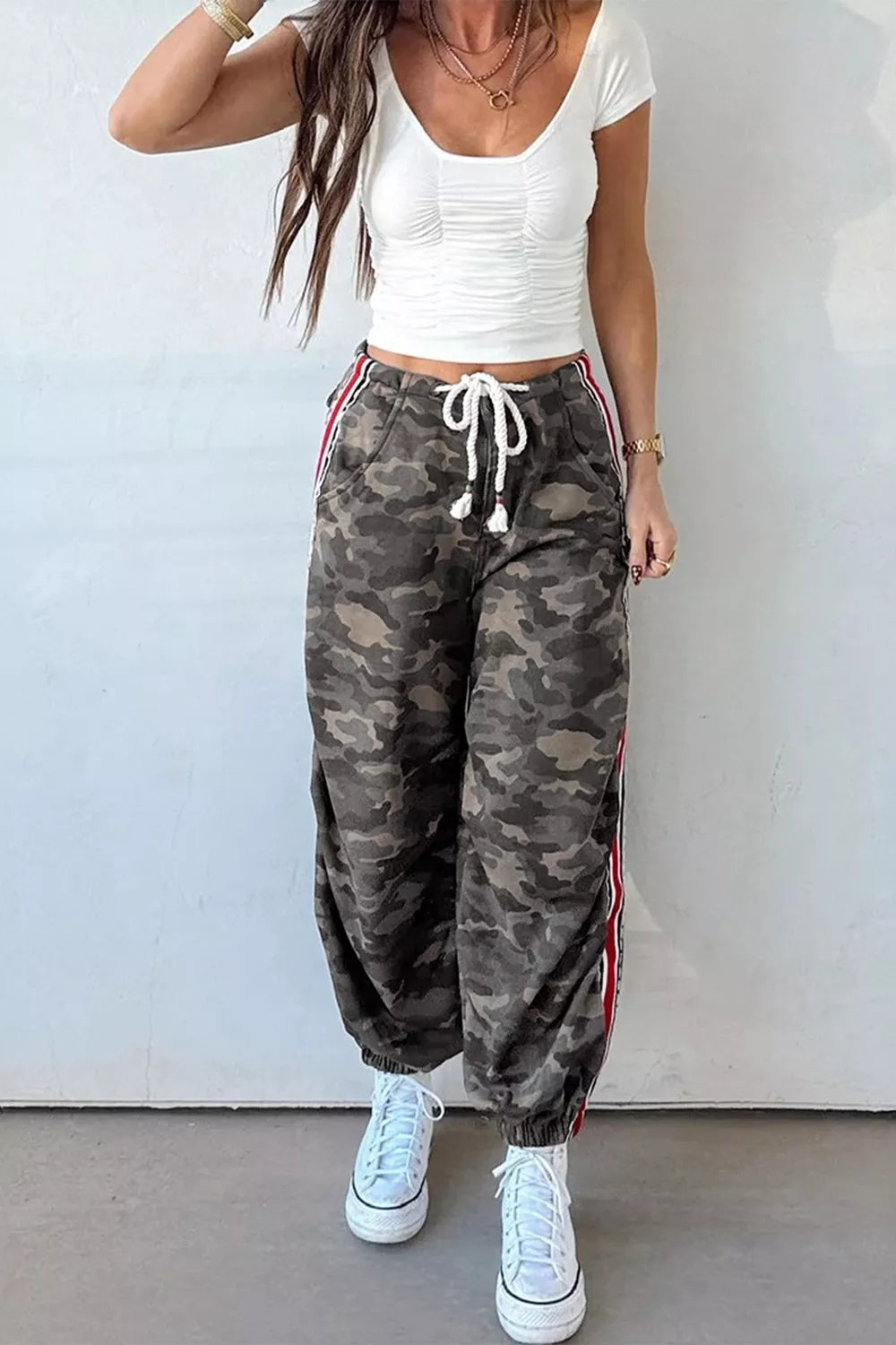 Camo Print Drawstring Waist Joggers