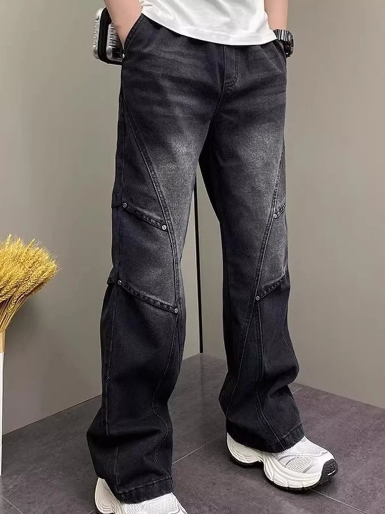 Men's Full Size Vintage Wash Wide Leg Jeans Plus Size