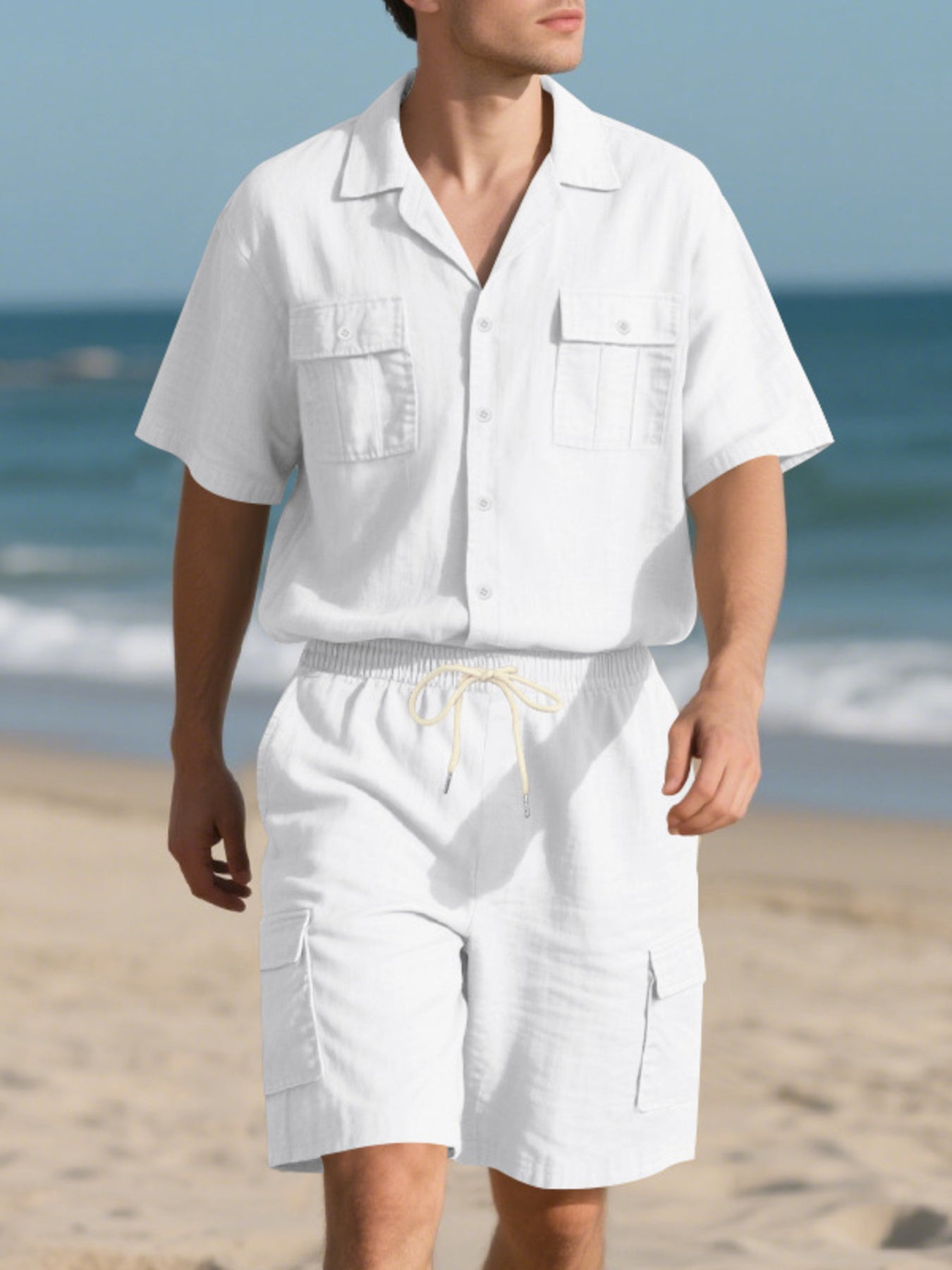 Men's Full Size Button Up Shirt and Shorts Set Plus Size