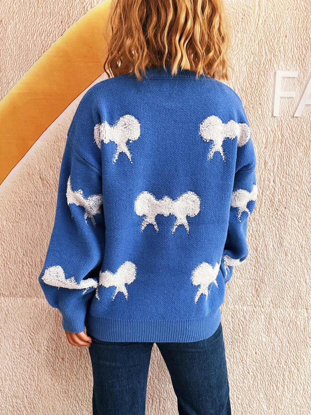Bow Pattern Round Neck Sweater