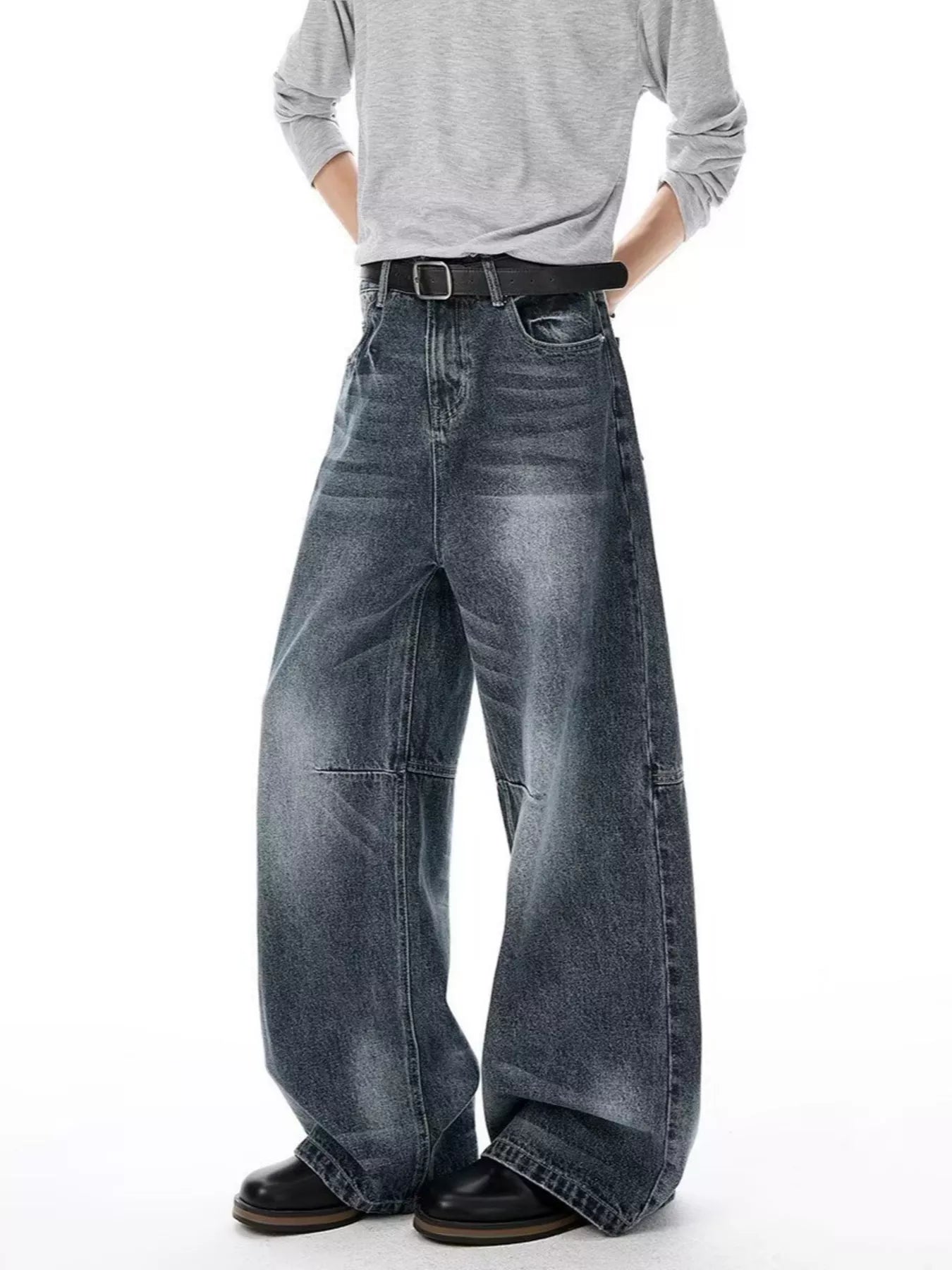Men's Full Size Vintage Wash Wide Leg Jeans Plus Size
