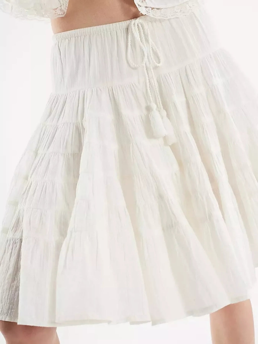 Tiered Drawstring Mini Skirt