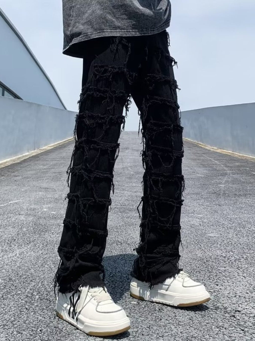 Men's Full Size Frayed Slim Fit Jeans Plus Size