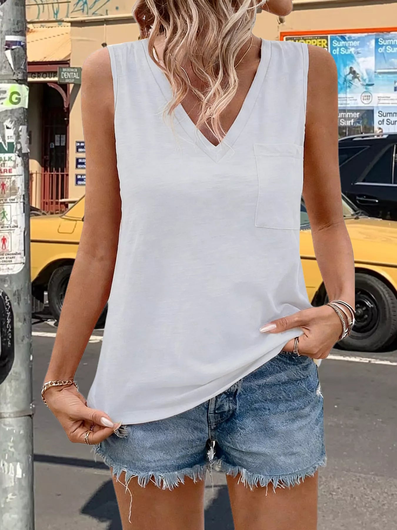 Casual V-Neck Pocket Tank