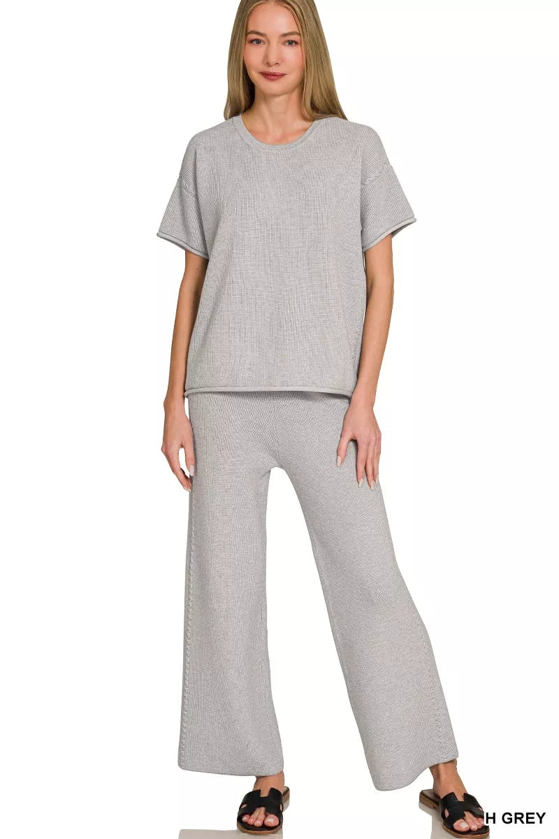 Zenana Viscose Round Neck Top & Pants Set