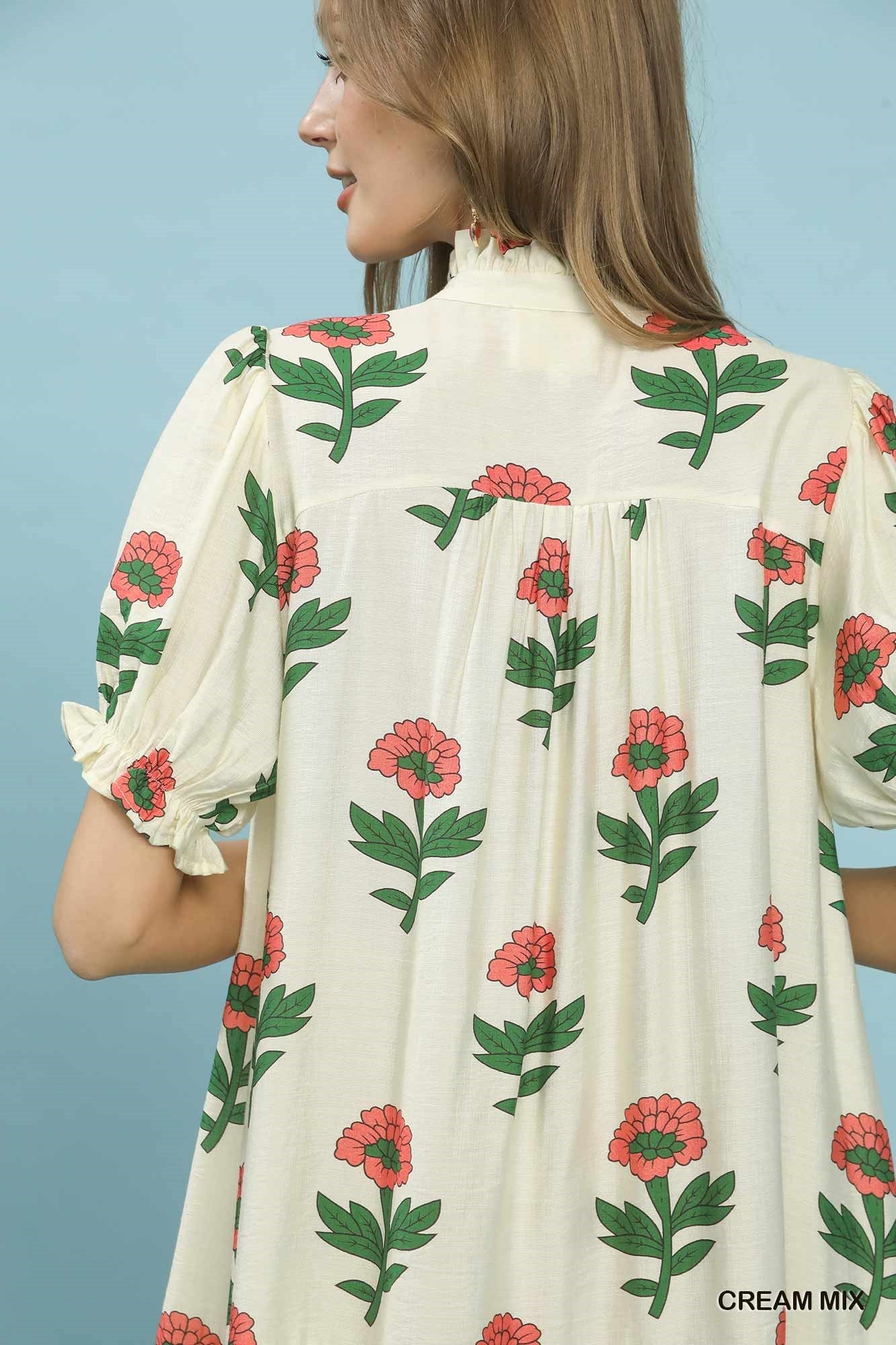 Umgee Floral Print Babydoll Dress