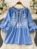 Embroidered Tie Neck Blouse