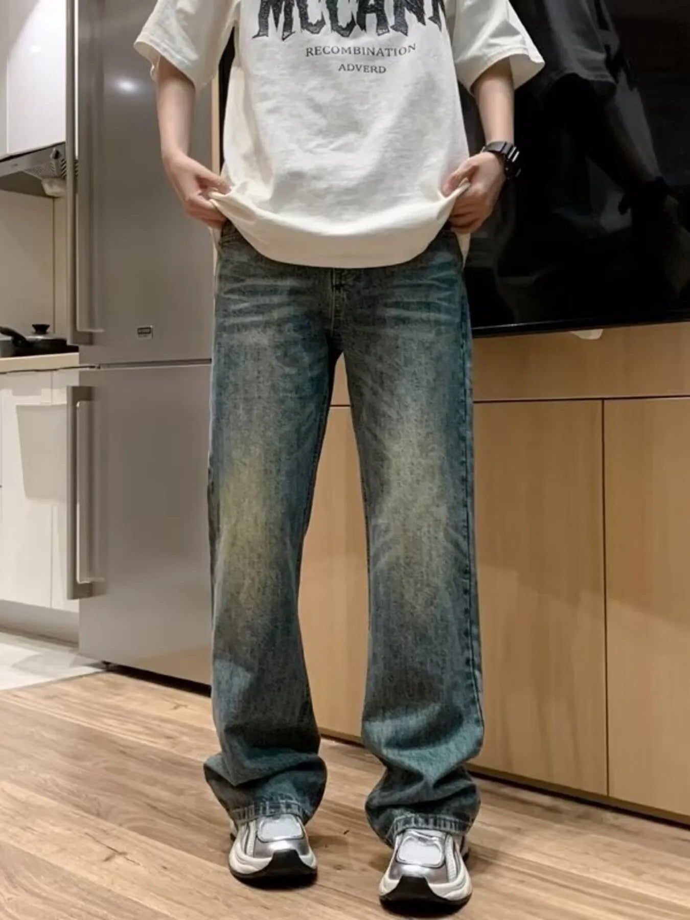 Men's Full Size Wash Loose Fit Jeans Plus Size