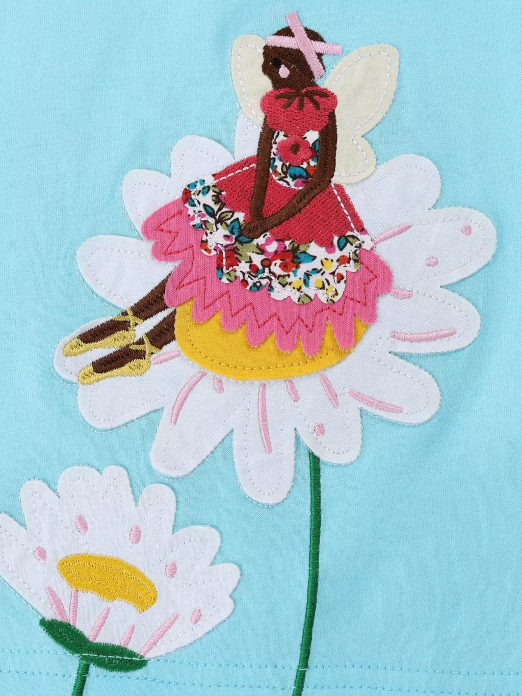 Children's Fairy and Flower Embroidered Short Sleeve T-Shirt