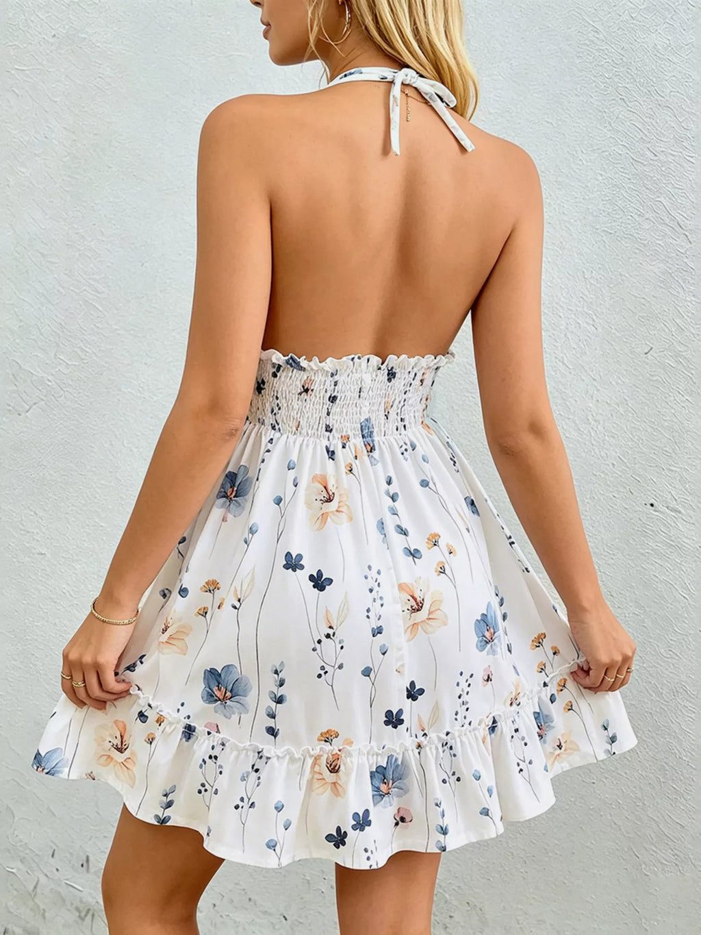 Floral Print Halter Neck Mini Dress