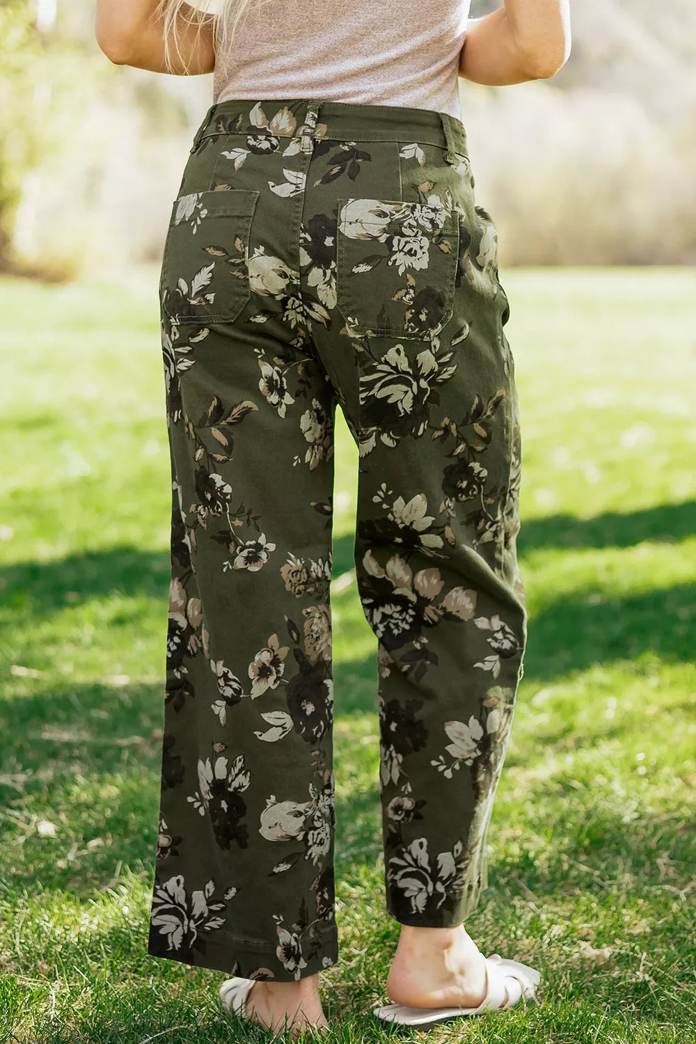 Vintage Style Floral Print High Waist Wide Leg Jeans