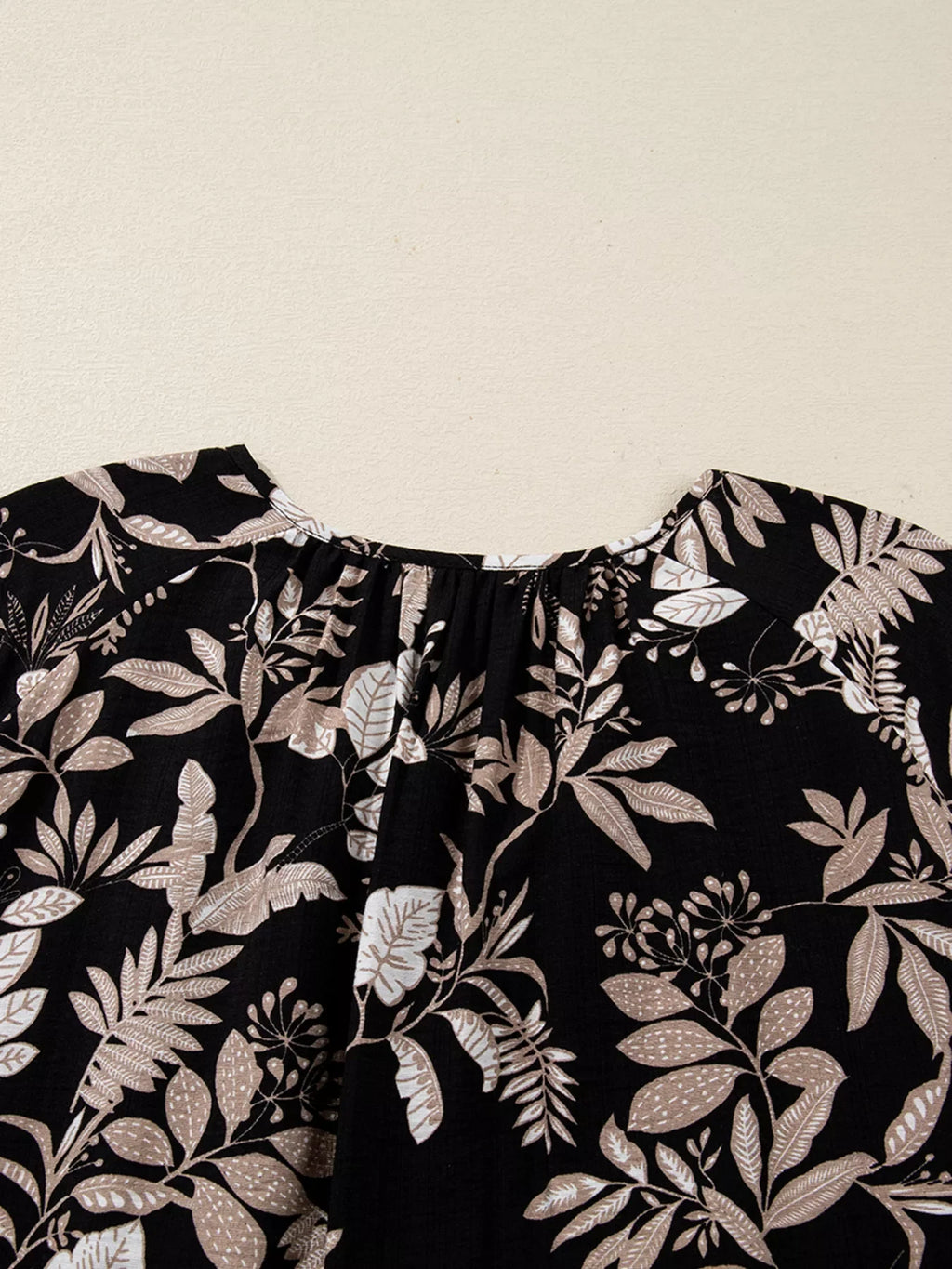 3/4 Sleeve Botanical Print Split Neck Loose Mini Dress