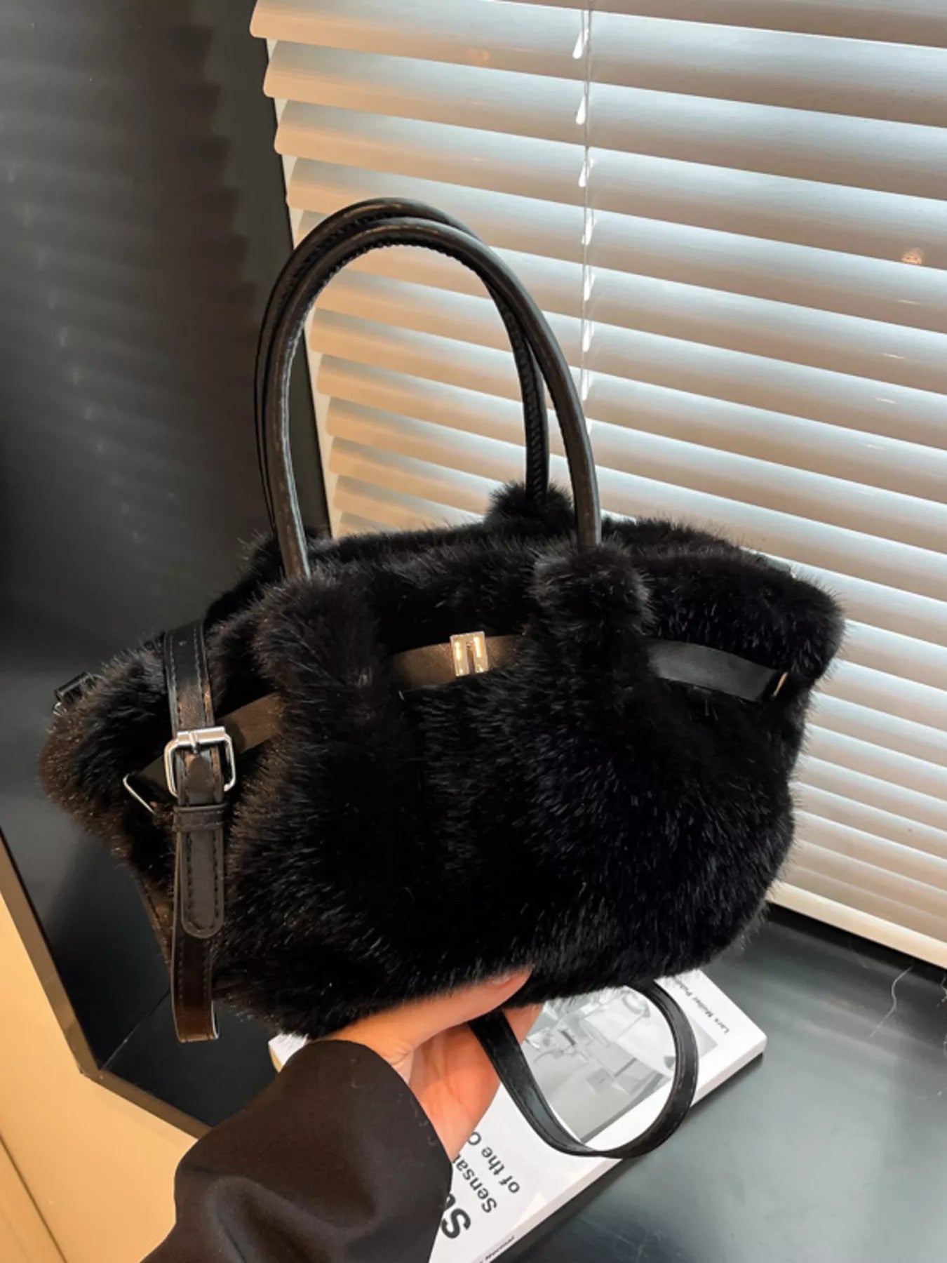 Fluffy Crossbody Bag with Buckle Detail