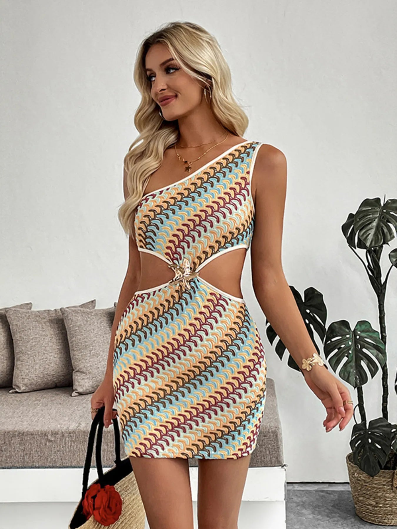 Single Shoulder Cutout Mini Dress