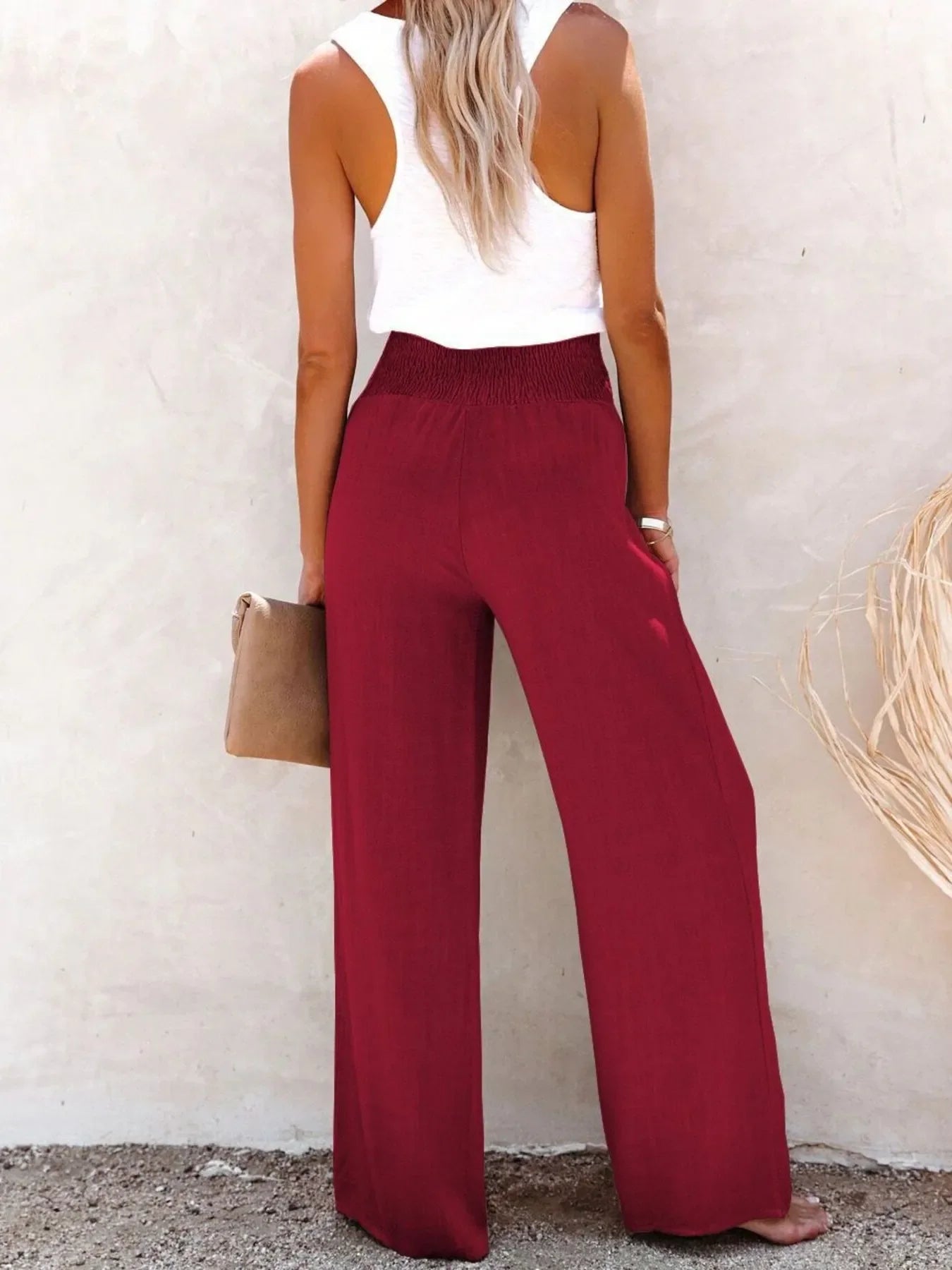 Full Size High-Waisted Textured Wide Leg Pants Plus Size
