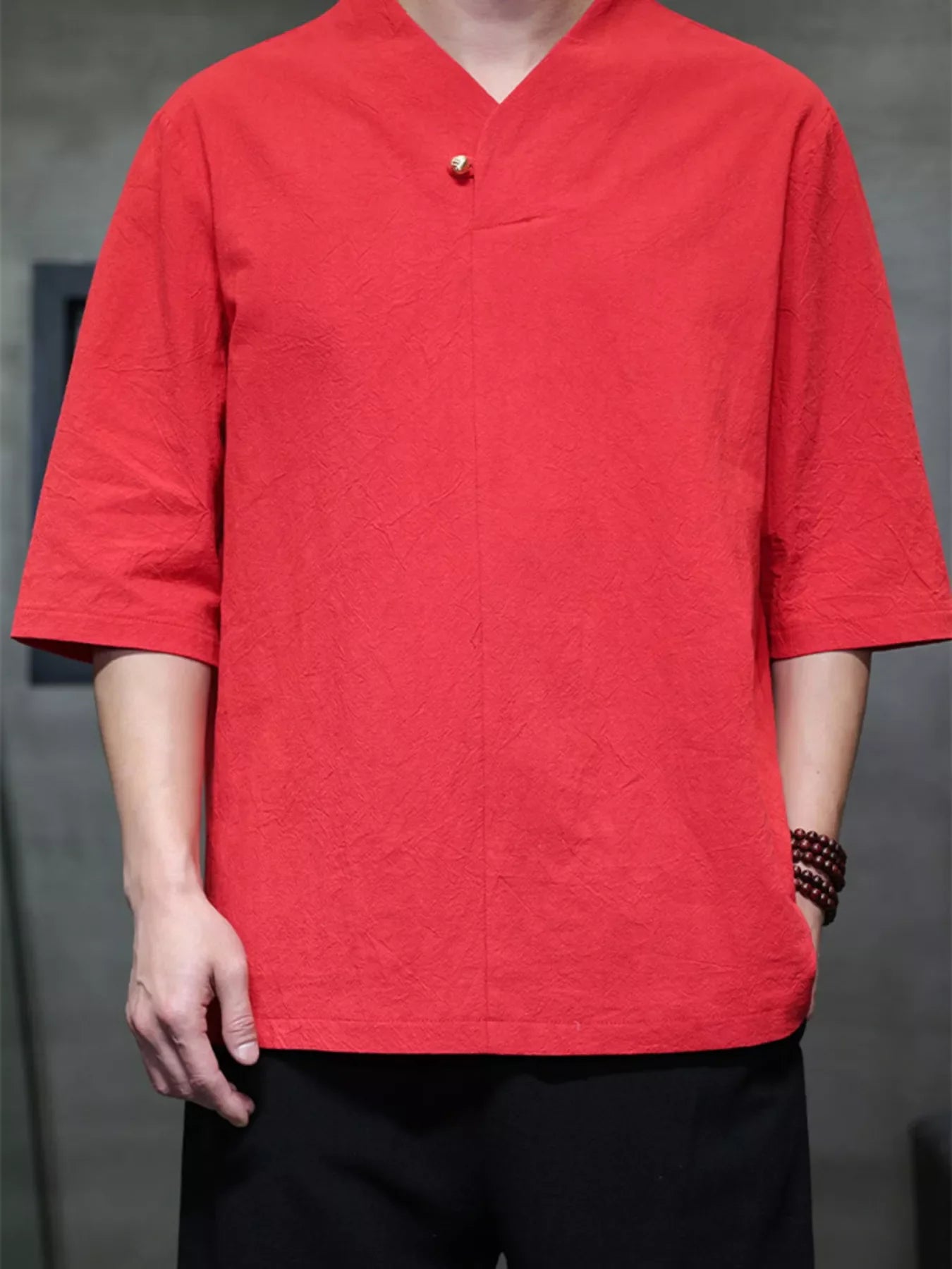 Men's Plus Size Solid Color 3/4 Sleeve Shirt