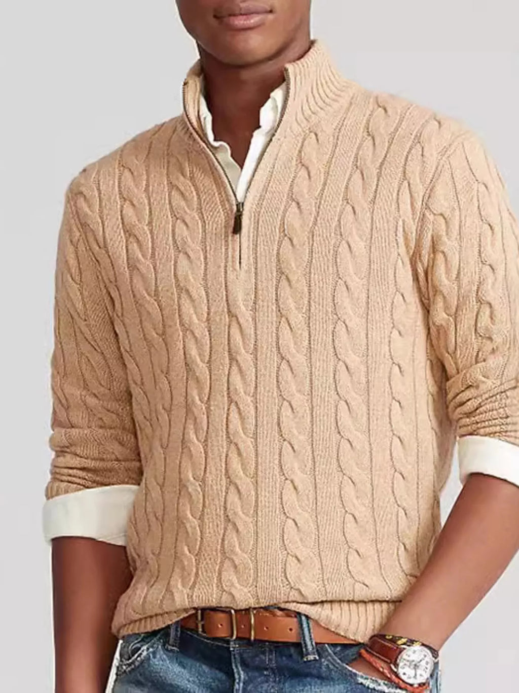 Men's Full Size Cable Knit Half-Zip Sweater Plus Size