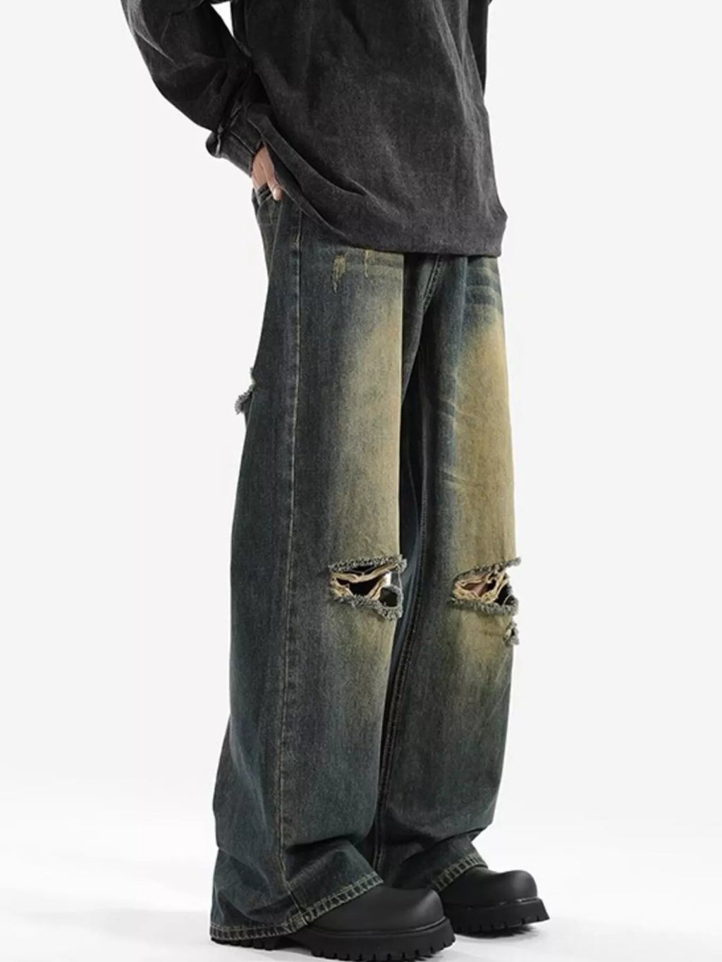 Men's Full Size Distressed Wide Leg Jeans Plus Size