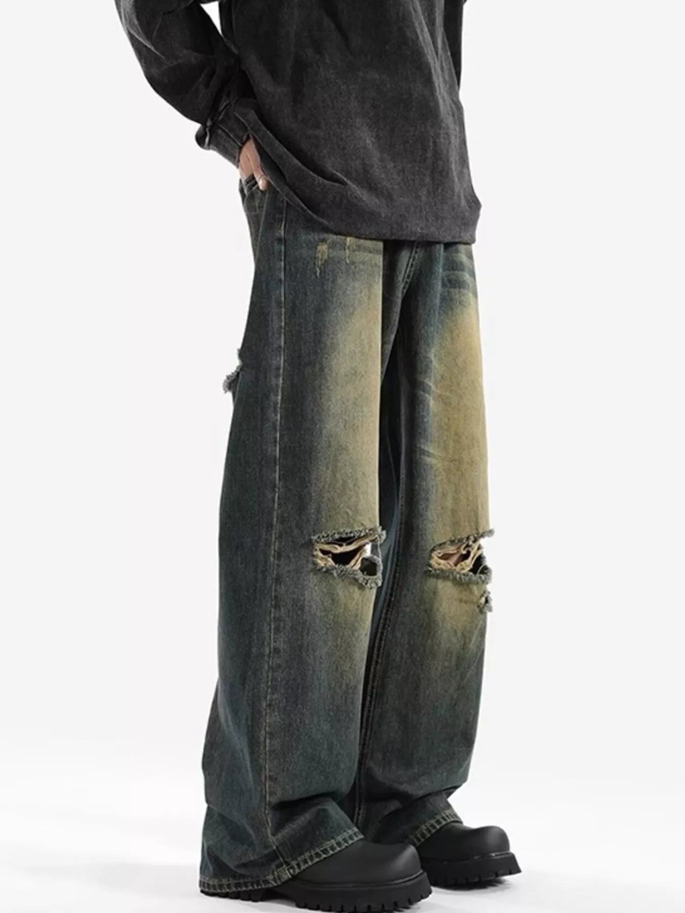 Men's Full Size Distressed Wide Leg Jeans Plus Size